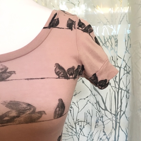 Obey LOW OPEN BACK pink birds on a wire shirt top - Picture 3 of 5